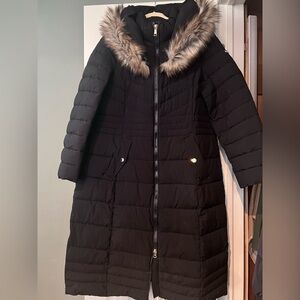 Laundry By Shelli Segal Black Quilted Puffer Coat with Faux Fur Hood